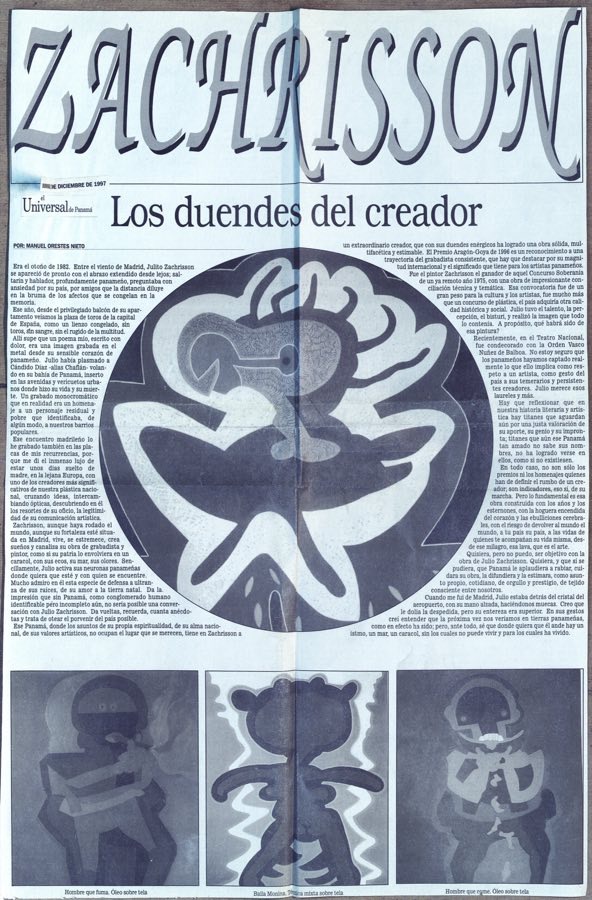 Recorte de prensa: Zachrisson, «Los duendes del creador», El Universal de Panamá, 1997